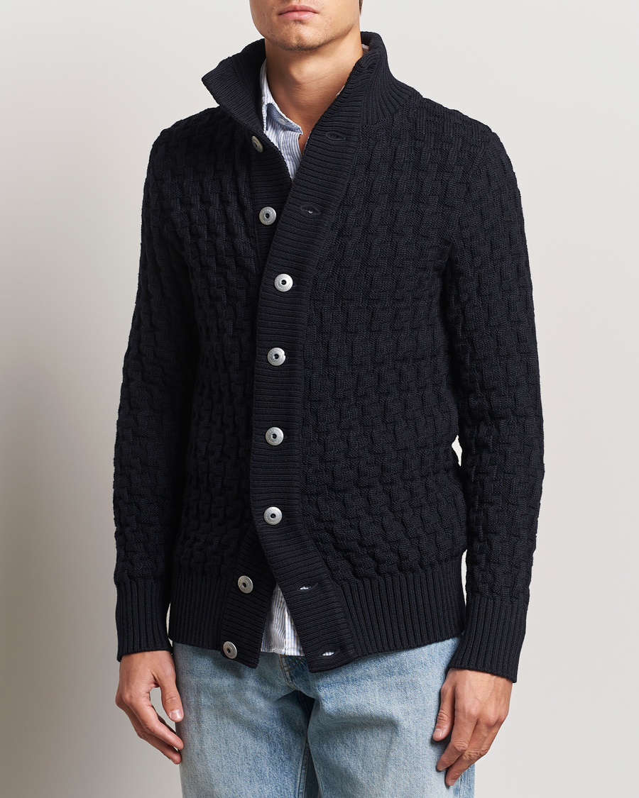 Herre |  | S.N.S. Herning | Stark Wool Cable Knit Cardigan Navy Blue