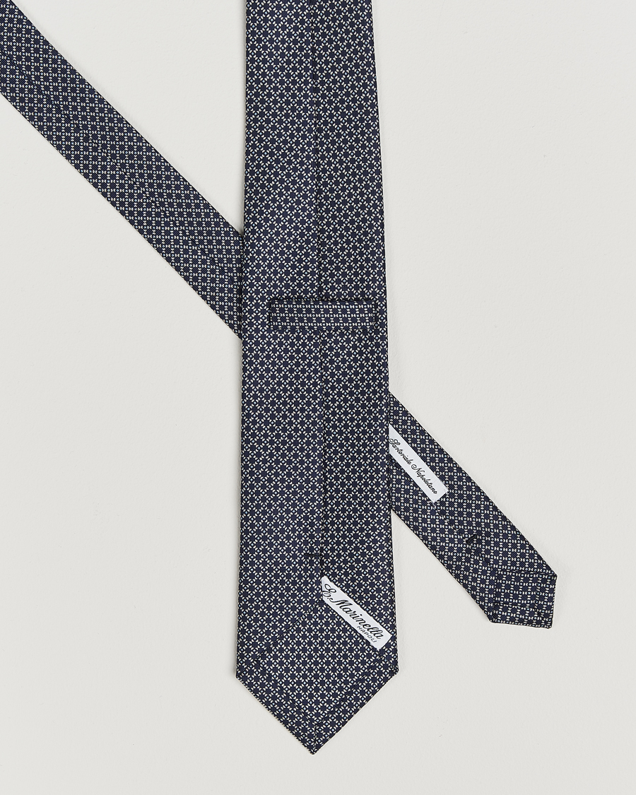 Herre |  | E. Marinella | 3-Fold Printed Silk Tie Navy/White