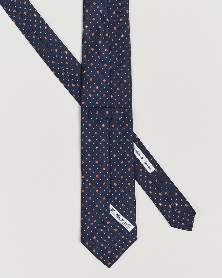 Herre |  | E. Marinella | 3-Fold Printed Silk Tie Navy/Orange