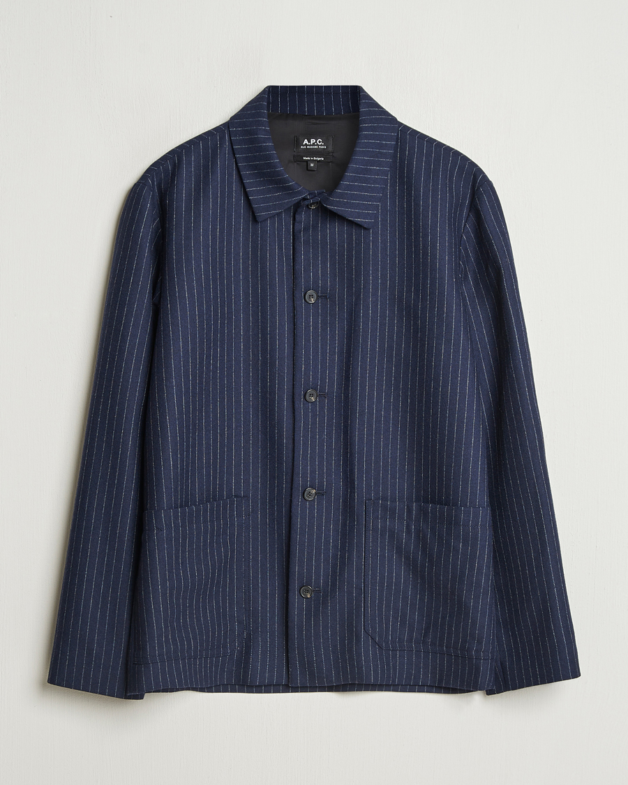 Herre | Nytt i butikken | A.P.C. | Wool Pinstriped Shirt Jacket Dark Navy