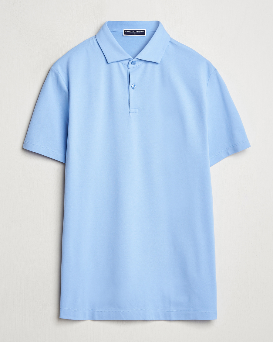 Herre | Pikéer | Charles Tyrwhitt | Short Sleeve Cotton Pique Polo Cornflower Blue