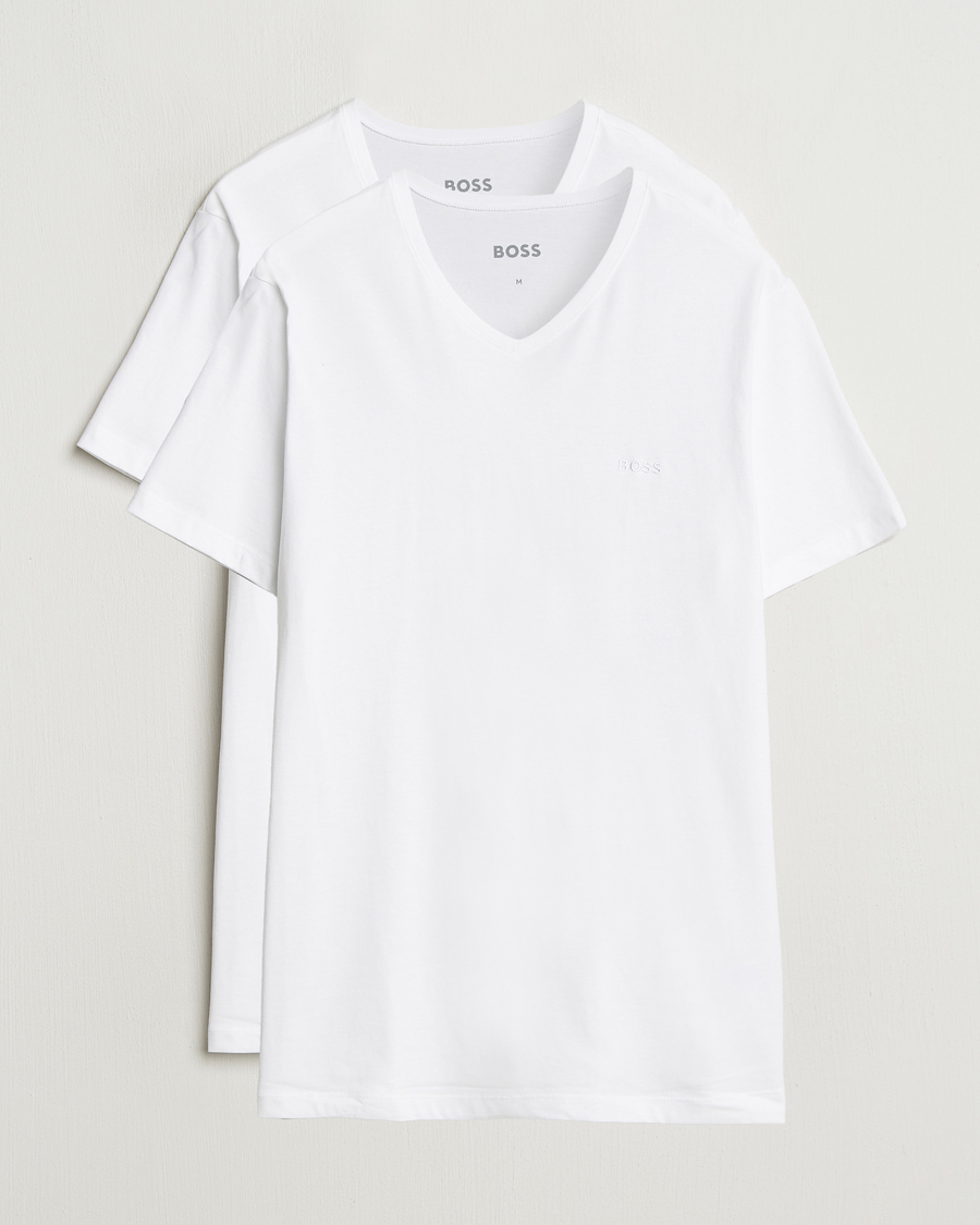 Herre | T-Shirts | BOSS BLACK | 2-Pack Relaxed Fit V-Neck T-Shirt White